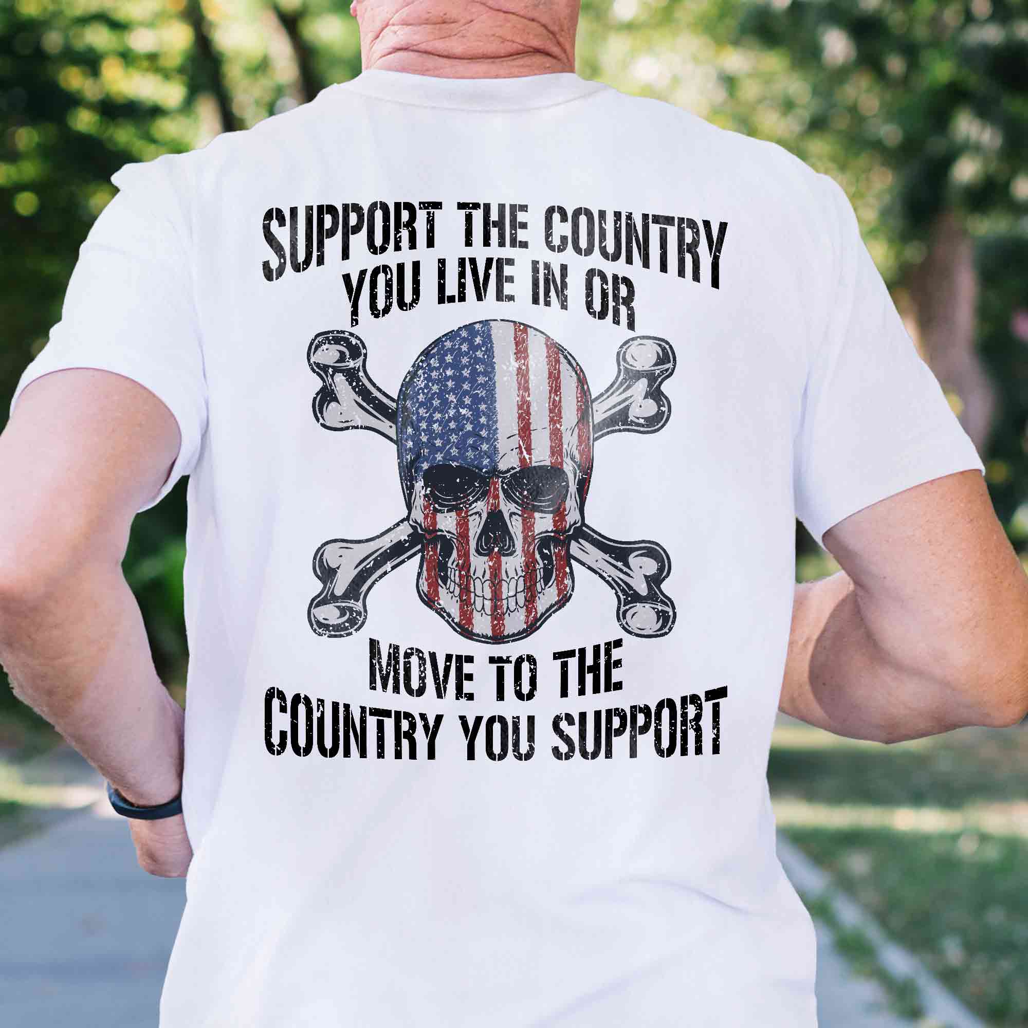 4th of july Gifts, Skull USA Flag, Support The Country You Live In T-Shirt