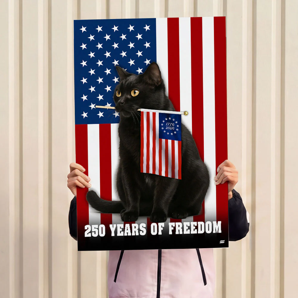 Black Cat Canvas Wall Art, 250 Years of Freedom Historic USA Decor