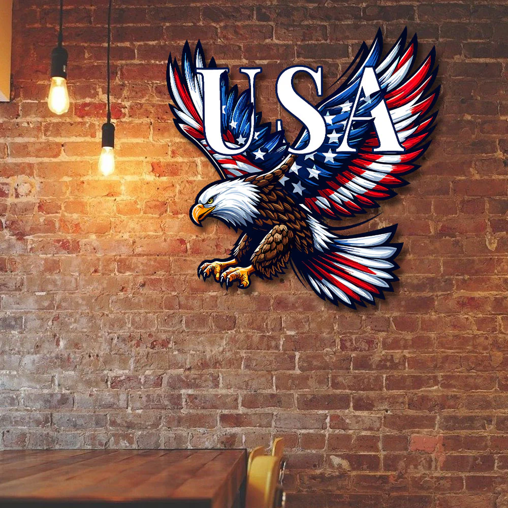 USA 250th Anniversary Patriotic Eagle Hanging Metal Sign