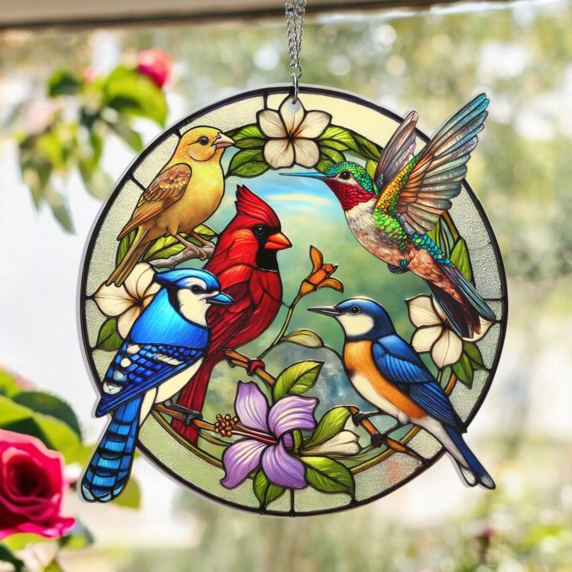 Hummingbird Cardinal Blue Jay Goldfinch Birdwatching Suncatcher Window Hanging