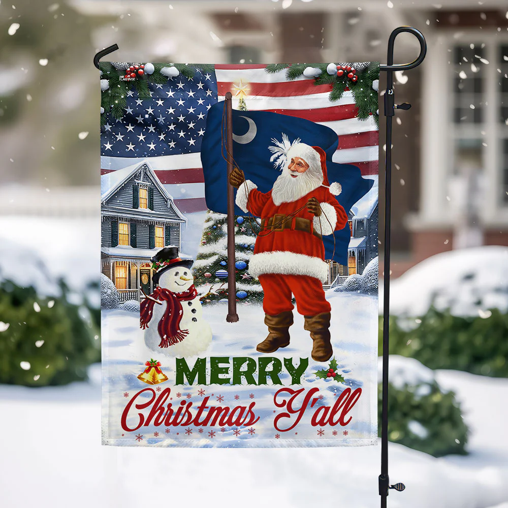 Santa Claus Merry Christmas Y'all American South Carolina Flag TPT1305Fv1