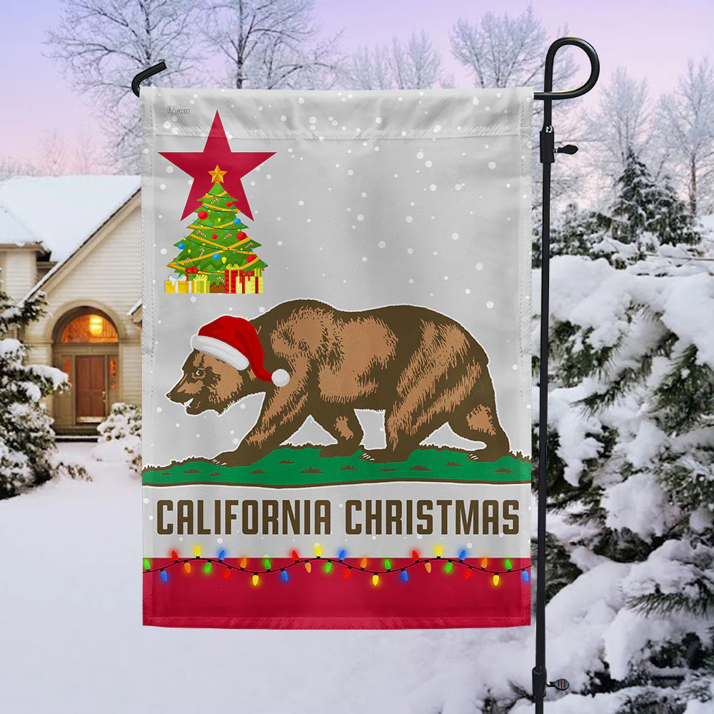 California Christmas Santa Bear Merry Christmas Flag