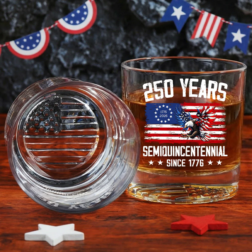 America 250th Anniversary Eagle Old Fashioned Printed Whiskey Glass