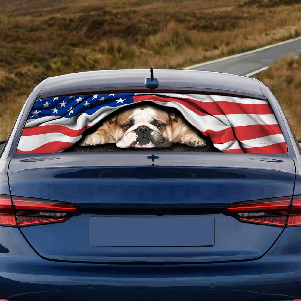 American Flag Rear Window Decal - Patriotic Bulldog Design - Weather & Fade-Resistant Vinyl for Trucks - Show Your American Pride and Love for Pets