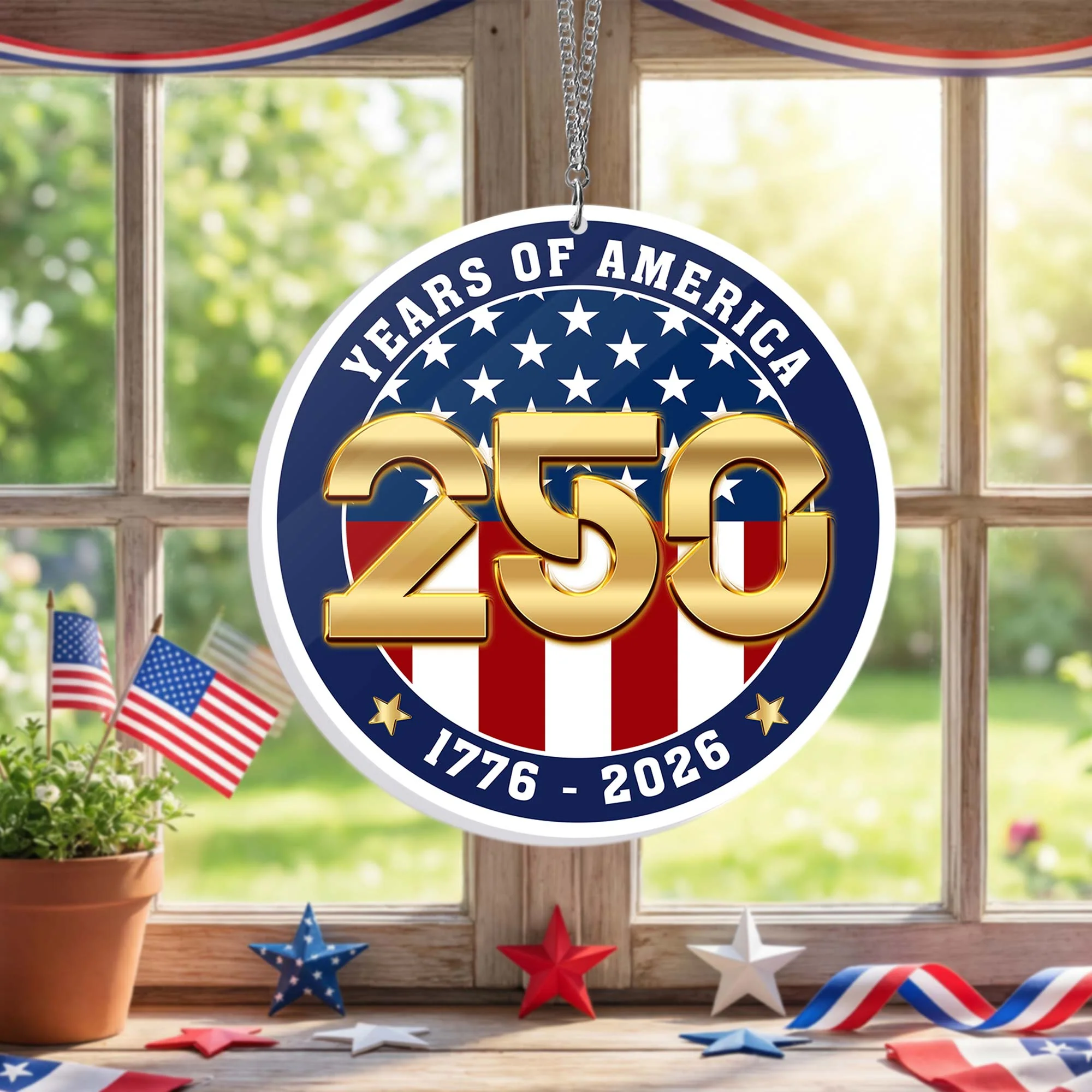 250 Years of Freedom American Flag 1776 2026 Window Hanging Decor