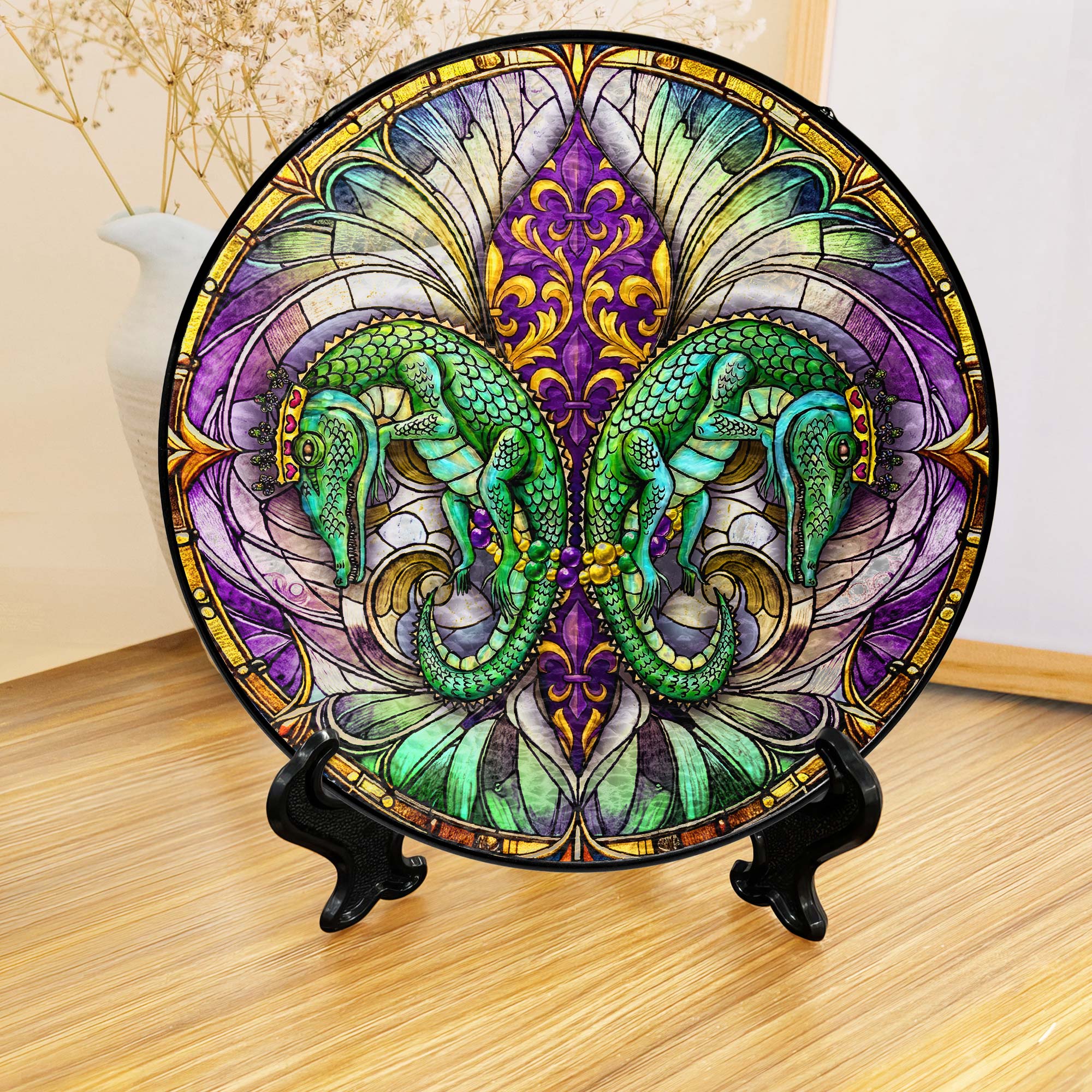 Mardi Gras Suncatcher, Louisiana Fleur De Lis Alligator Window Decor
