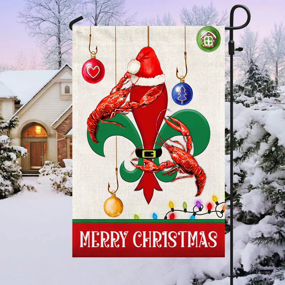 Louisiana Flag Merry Christmas Santa Crawfish