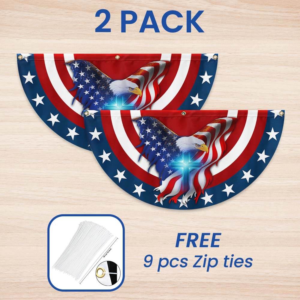 Patriot Eagle Christian Cross Non-Pleated Fan Flag 3-Day Shipping