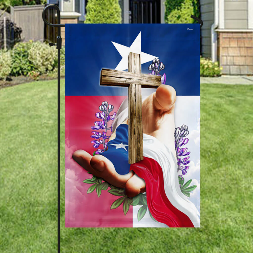 Texas Flag Jesus Christian Cross Texas Bluebonnet Flag