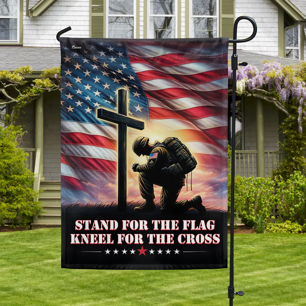 Bimipi Veteran Kneeling Christ Cross American Flag Stand For The Flag Kneel For The Cross Patriotic Veterans Day Decor