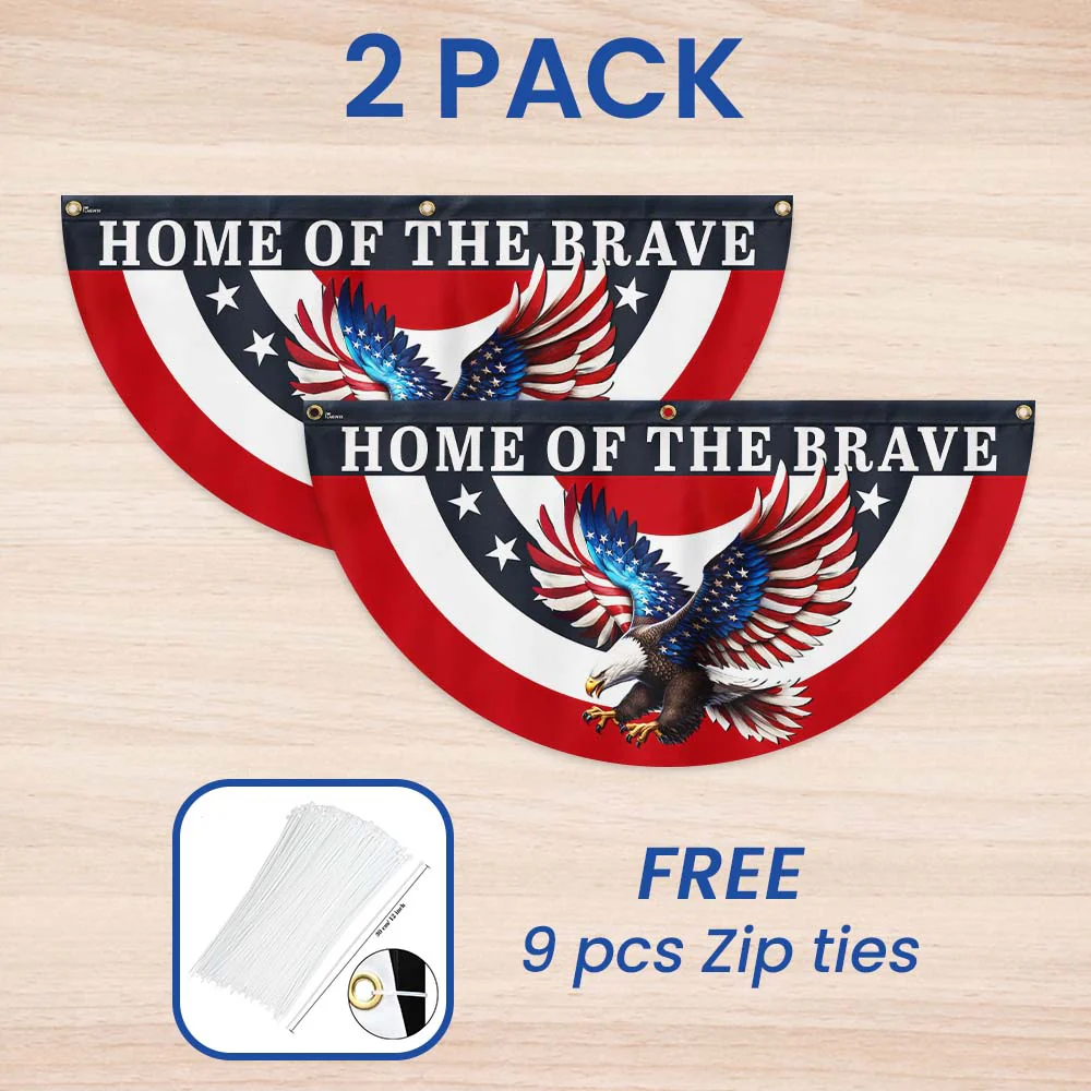 Patriotic Eagle Home of the Brave Non-Pleated Fan Flag