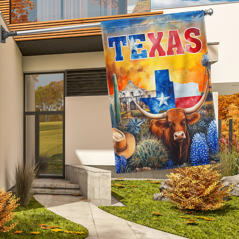 Texas Flag Texas Longhorn Bluebonnet Flag