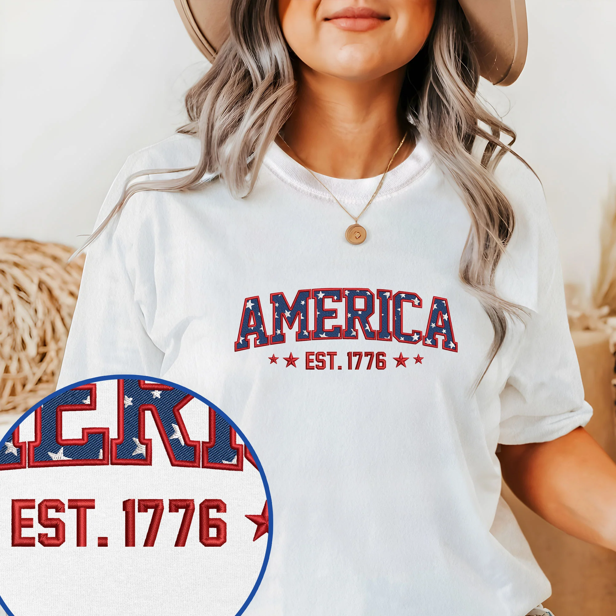 Happy 4th of july, America Est. 1776 Embroidered T-Shirt