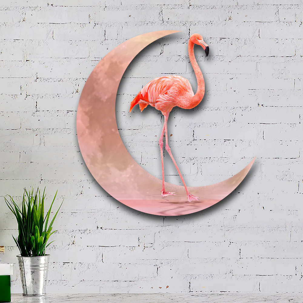 Flamingo On The Moon Hanging Metal Sign QNK1005MSv13