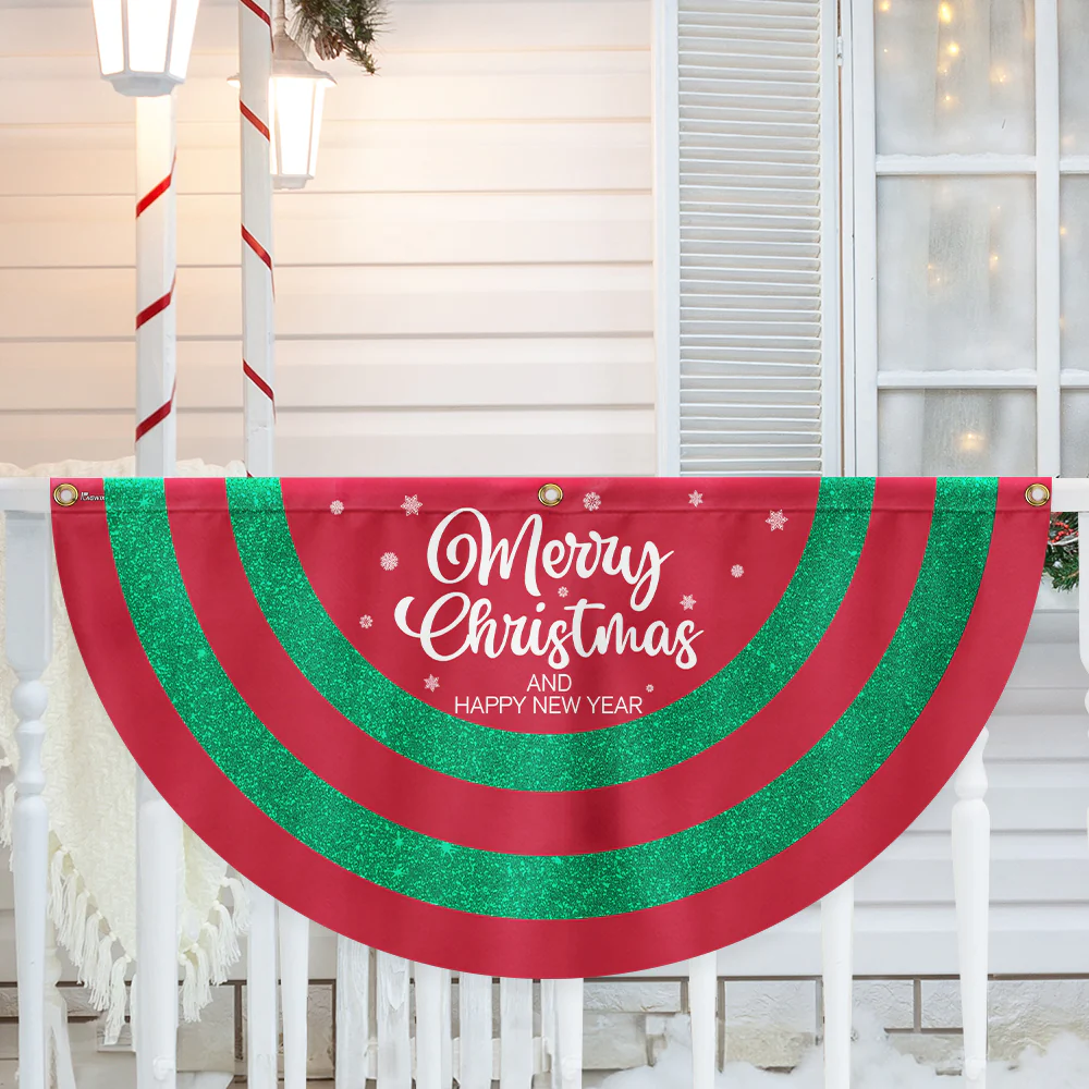 Merry Christmas  And Happy New Year Non-Pleated Fan Flag