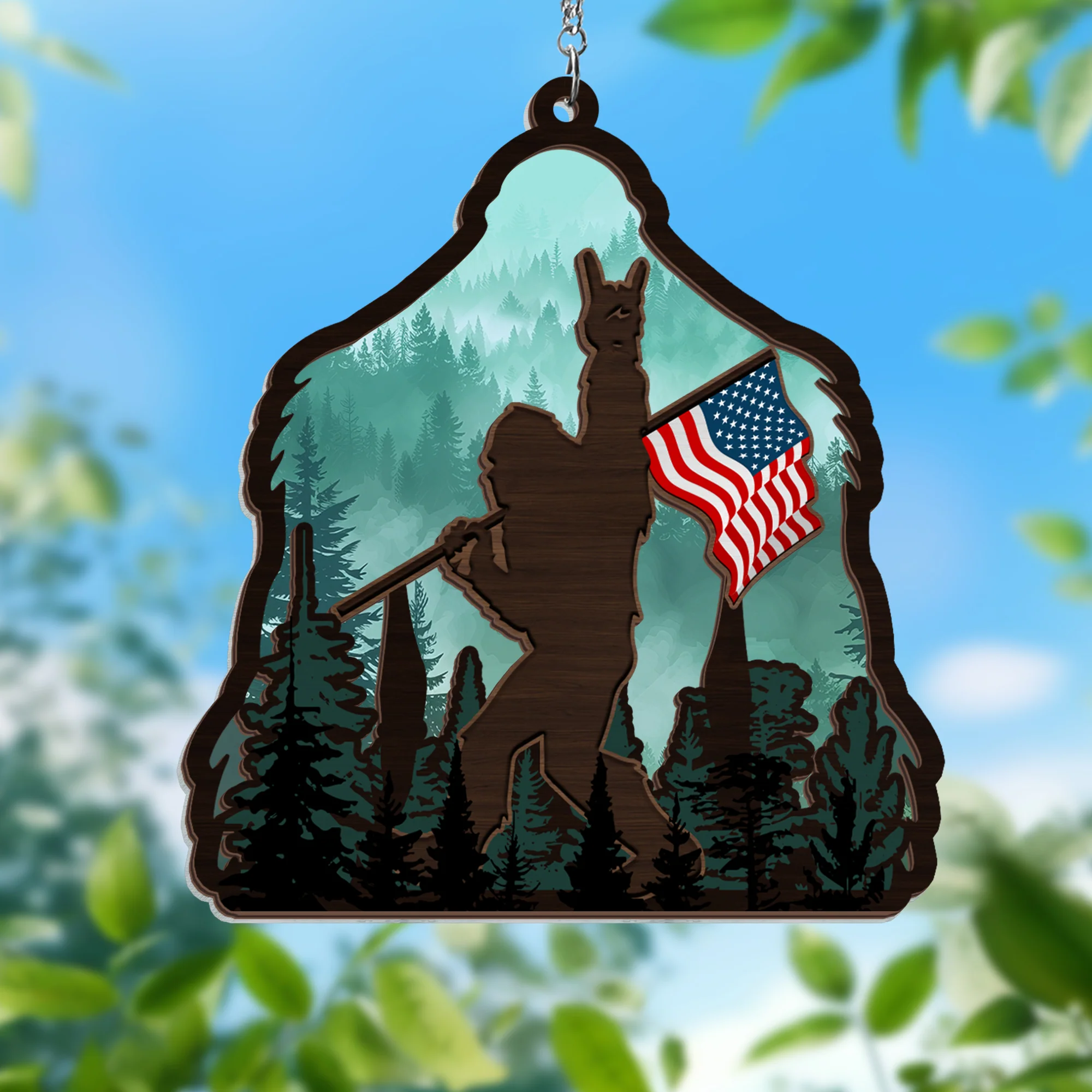 Christmas Ornament, Bigfoot Sasquatch Rock On American Bigfoot 2 Layered Hanging Suncatcher