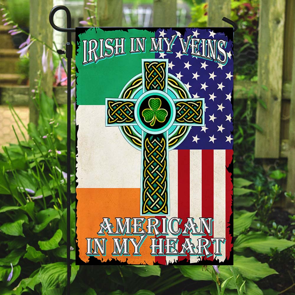 Irish Celtic Cross Flag Irish In My Veins American In My Heart Flag