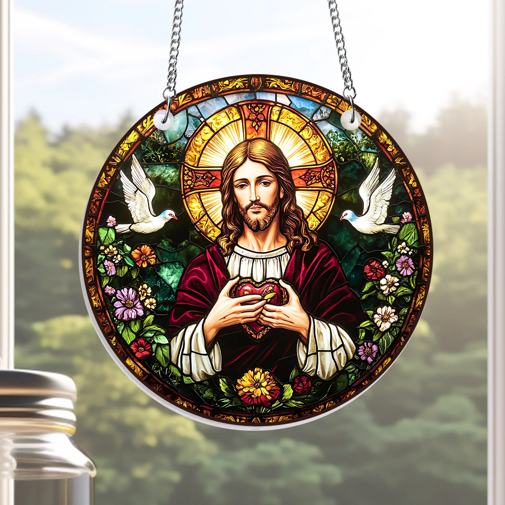 Sacred Heart of Jesus Acrylic Suncatcher Hanging Sign