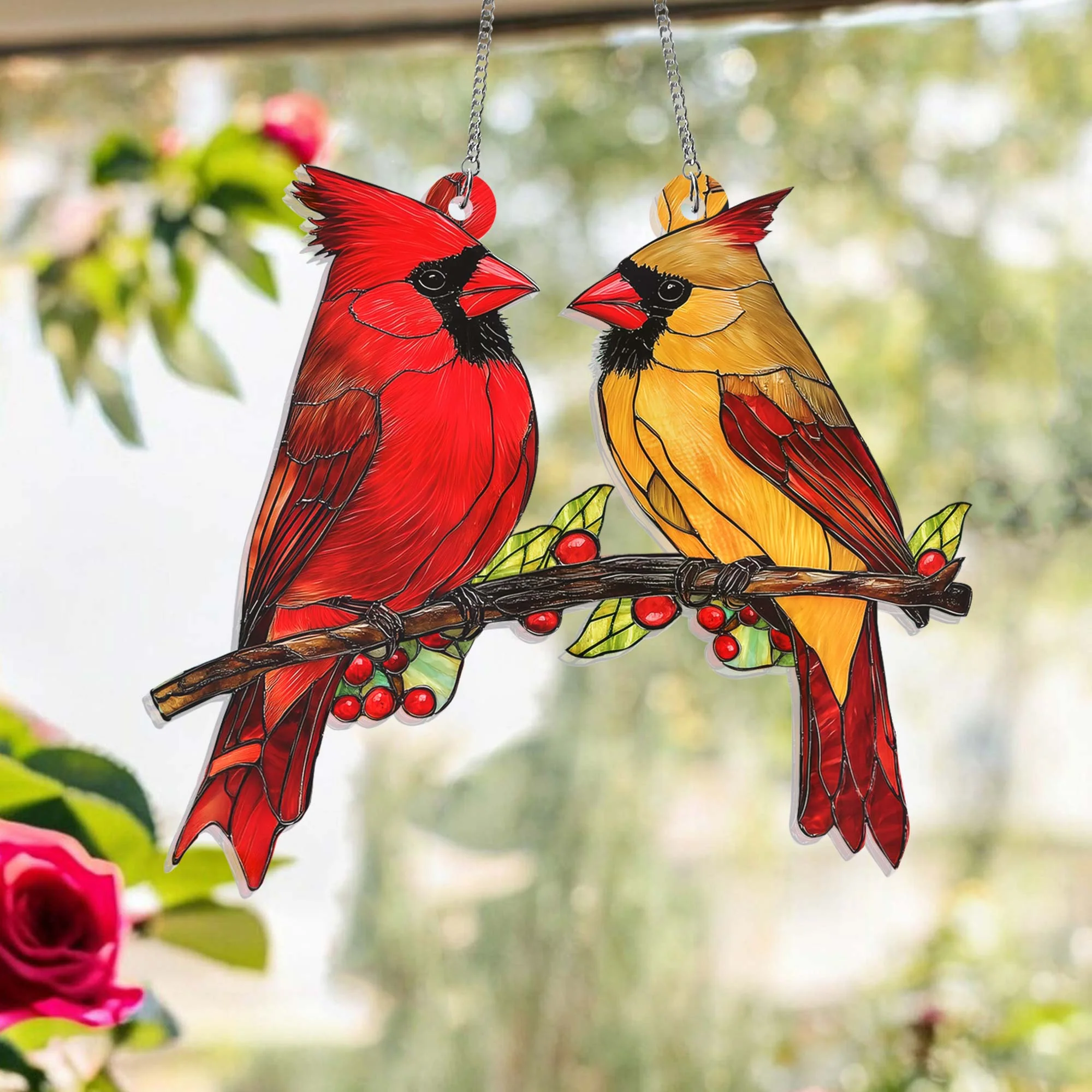 Cardinals Suncatcher Gift - Acrylic Hanging Decor for Nature Lovers & Elegant Home Accents