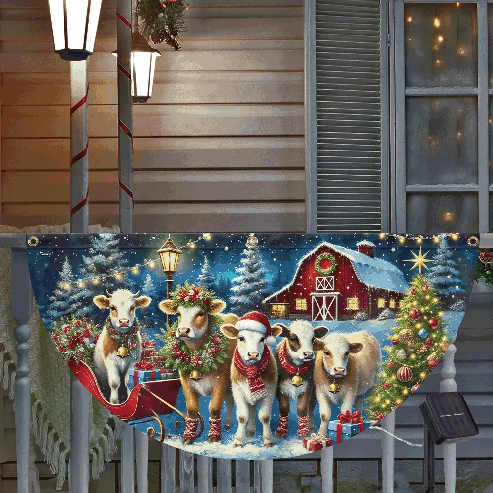 Cow Cattle Farm Christmas Solar Led Fan Flag