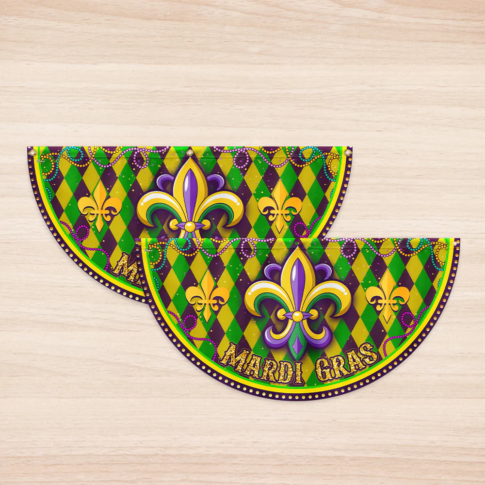 Happy Mardi Gras Fleur De Lis Non-Pleated Fan Flag
