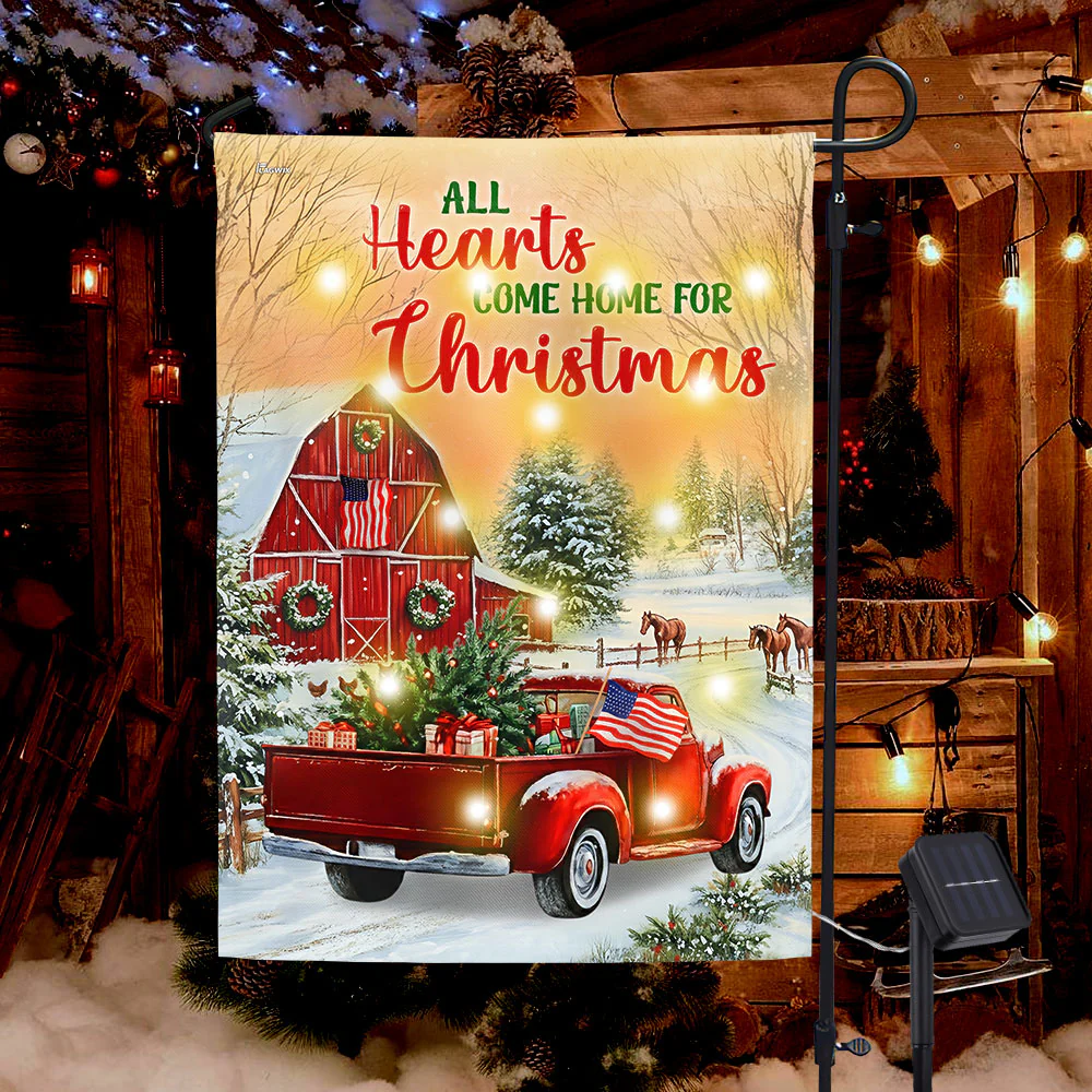 American Red Truck Farm All Hearts Come Home For Christmas Solar LED Flag