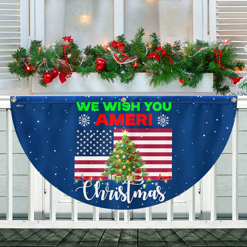 We Wish You Ameri Christmas Non-Pleated Fan Flag