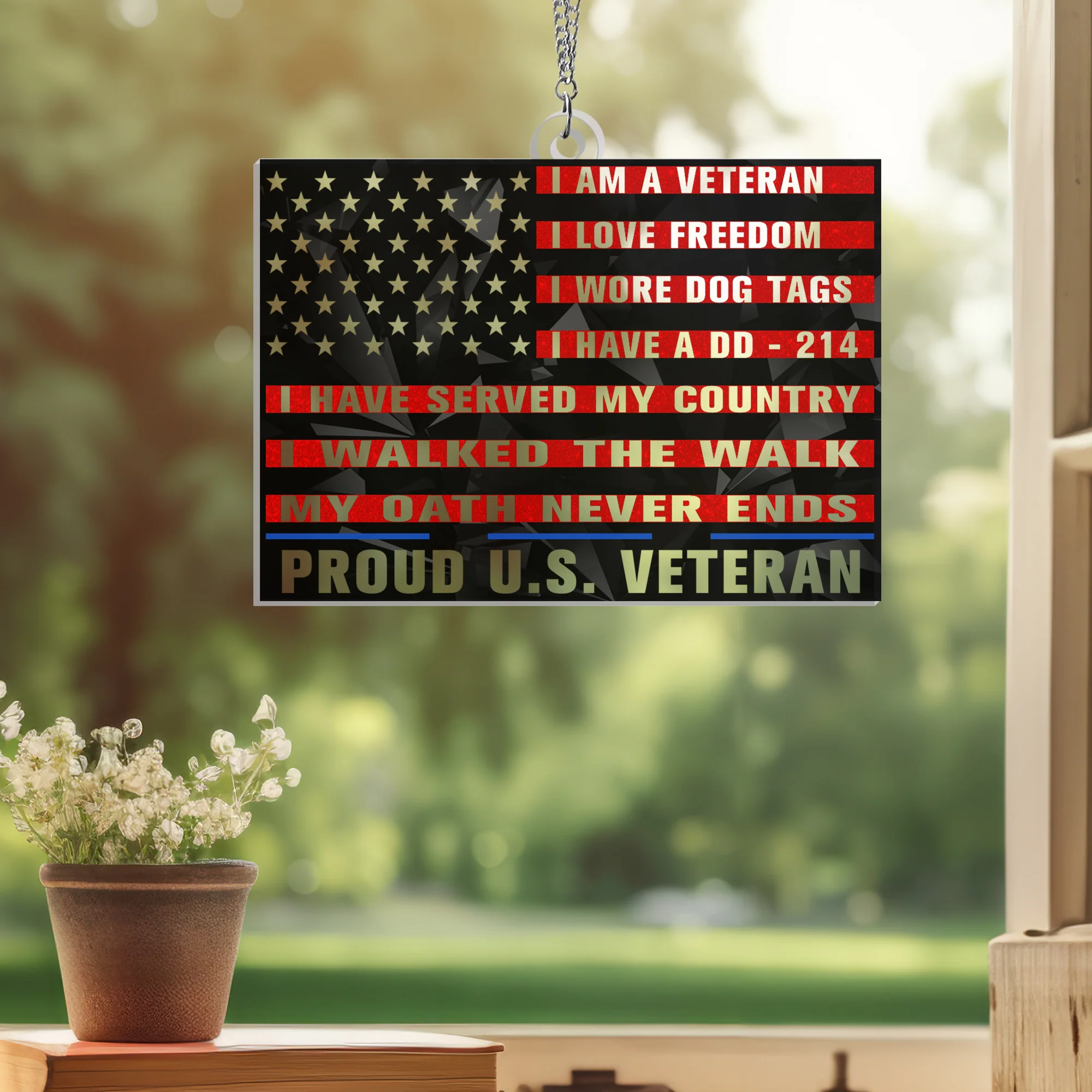 Proud U.S. Veteran Suncatcher - Acrylic Hanging Gift for Veterans Day, Memorial Day & Patriotic Decor