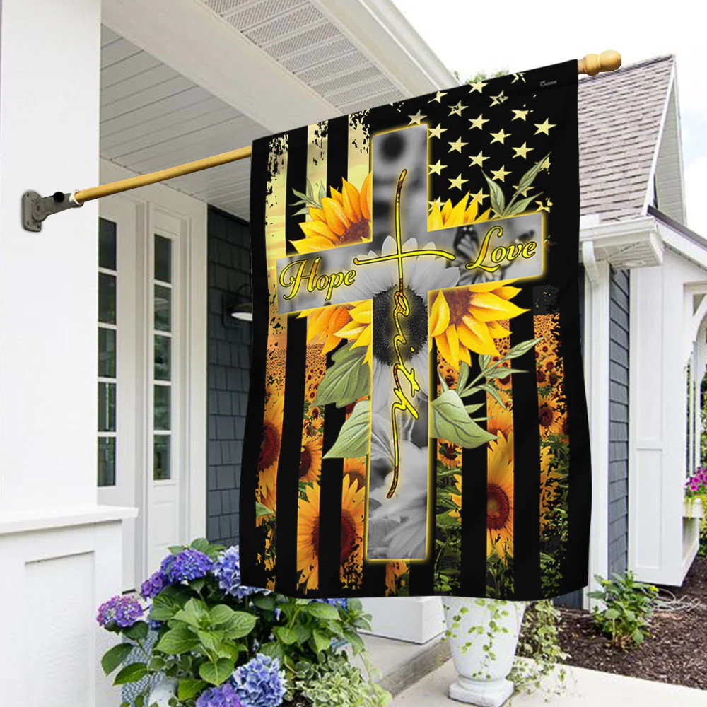 Hope Faith Love Cross American Flag Sunflower