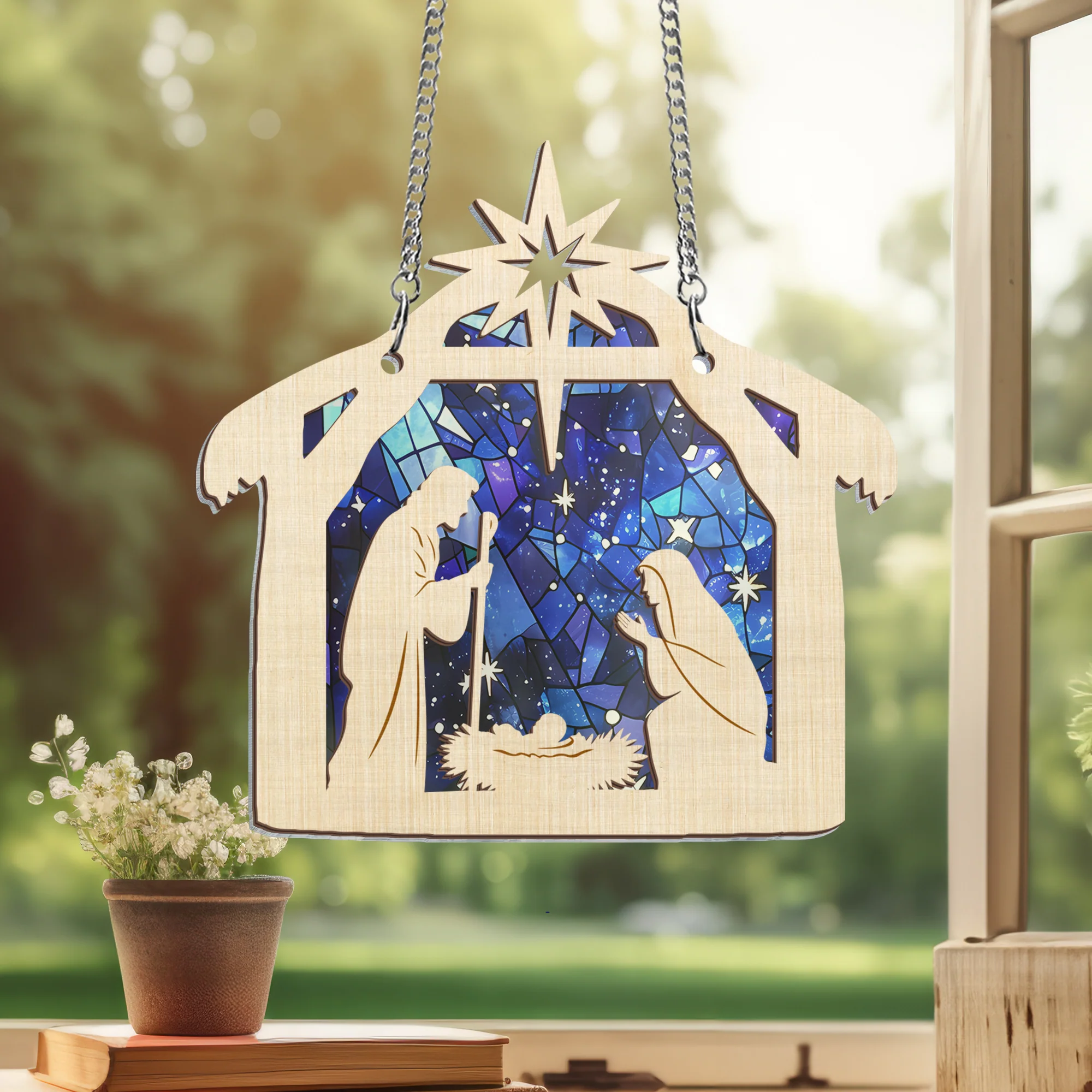 Nativity Jesus Birth 2 Layered Hanging Suncatcher