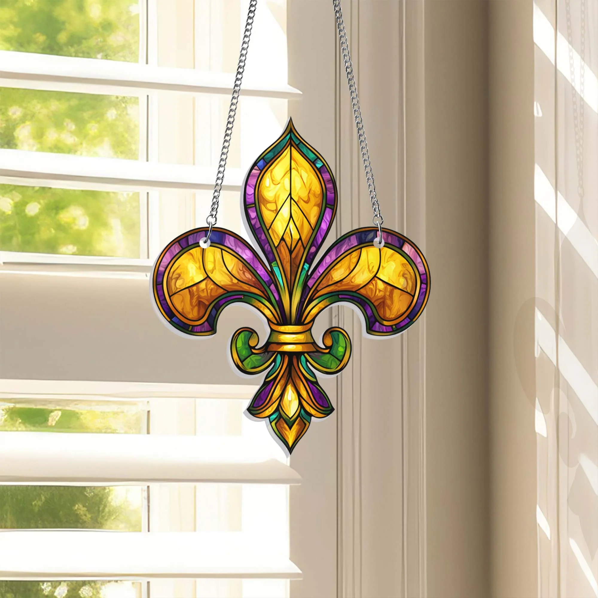 Louisiana Fleur De Lis Suncatcher, Mardi Gras Fleur de Lis Acrylic Hanging Sign