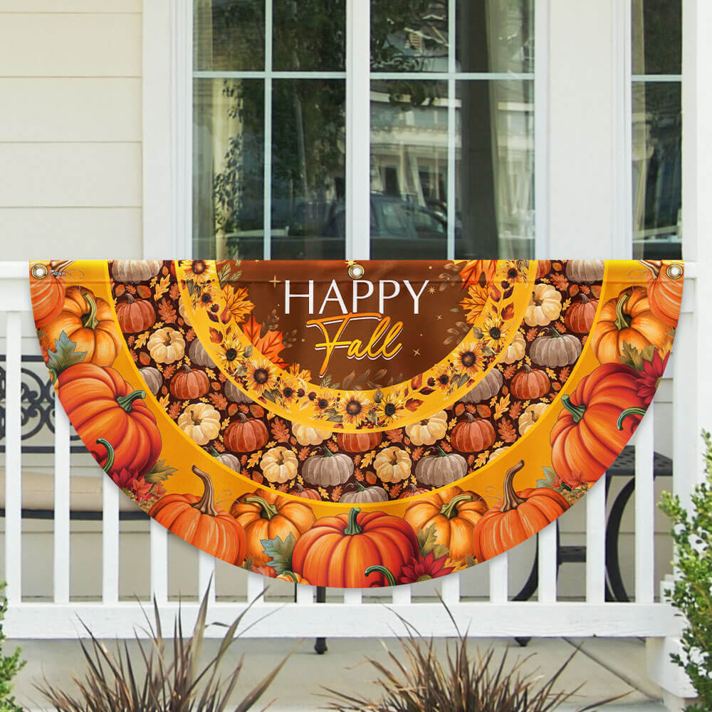 Happy Fall Flag Pumpkin Thanksgiving Non-Pleated Fan Flag