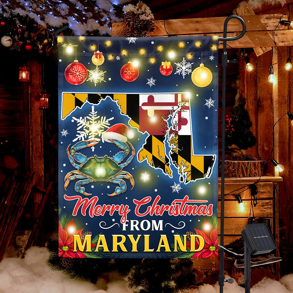 Maryland Merry Christmas Solar Led Garden Flag