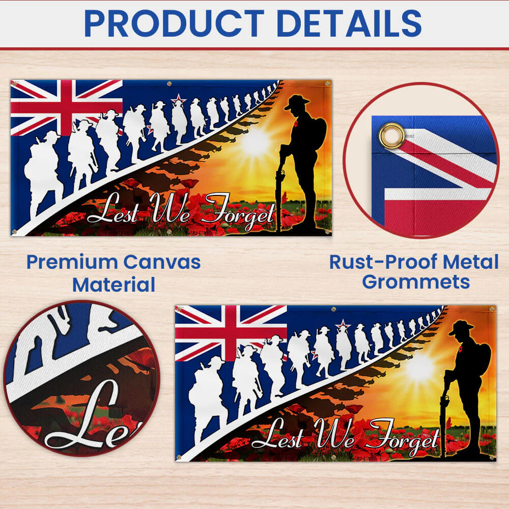 Memorial Day Lest We Forget Red Poppy Soldiers Veteran New Zealand Anzac Day Fence Banner TPT1658FBv1