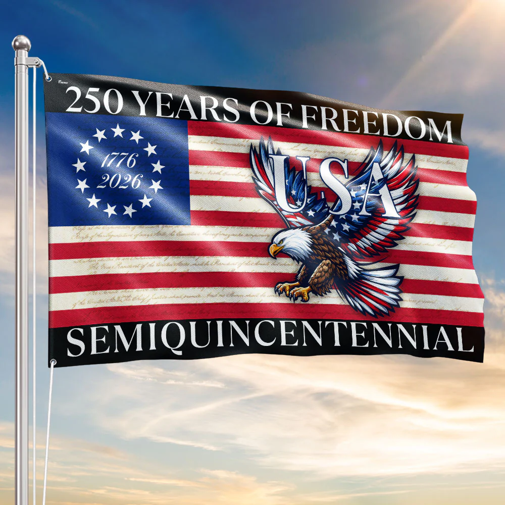 250 Years Of Freedom Flag | USA Bald Eagle Patriotic 250th Grommet Flag