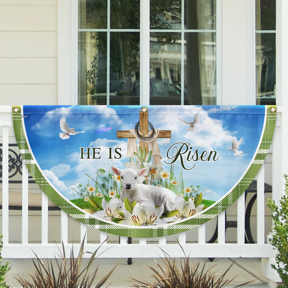Easter Day Lamb Christian Cross He Is Risen Non-Pleated Fan Flag