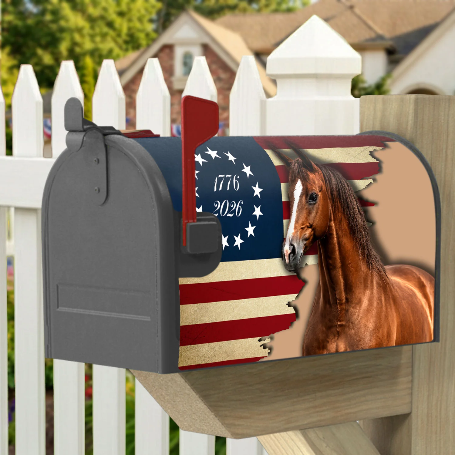 Patriotic Horse Betsy Ross 250 USA Flag Mailbox Cover for Decoration