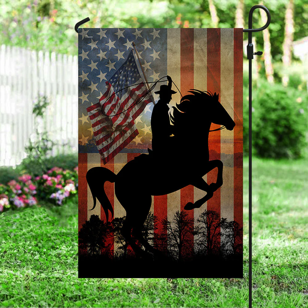 Roping Cowboy American Flag