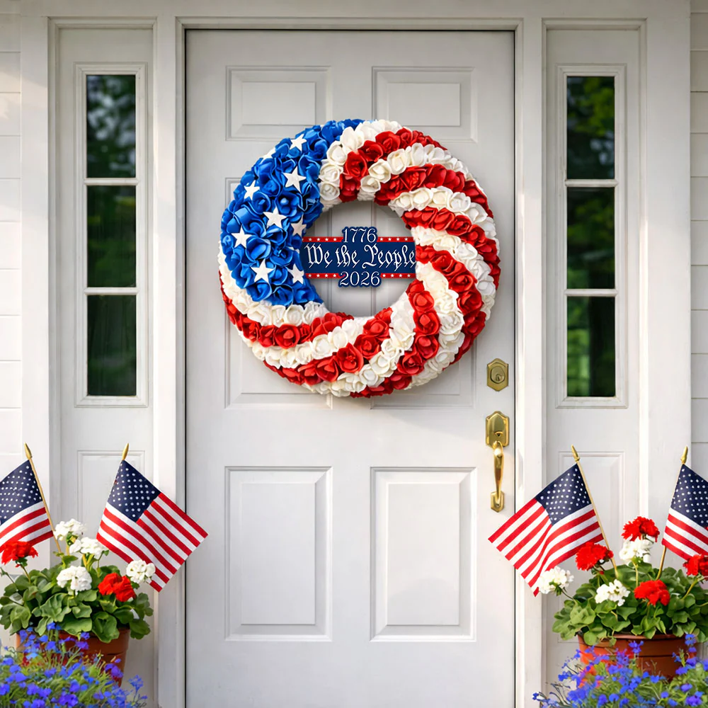 Patriotic Front Door Wreath 1776 2026 We The People for America 250 Years Decor