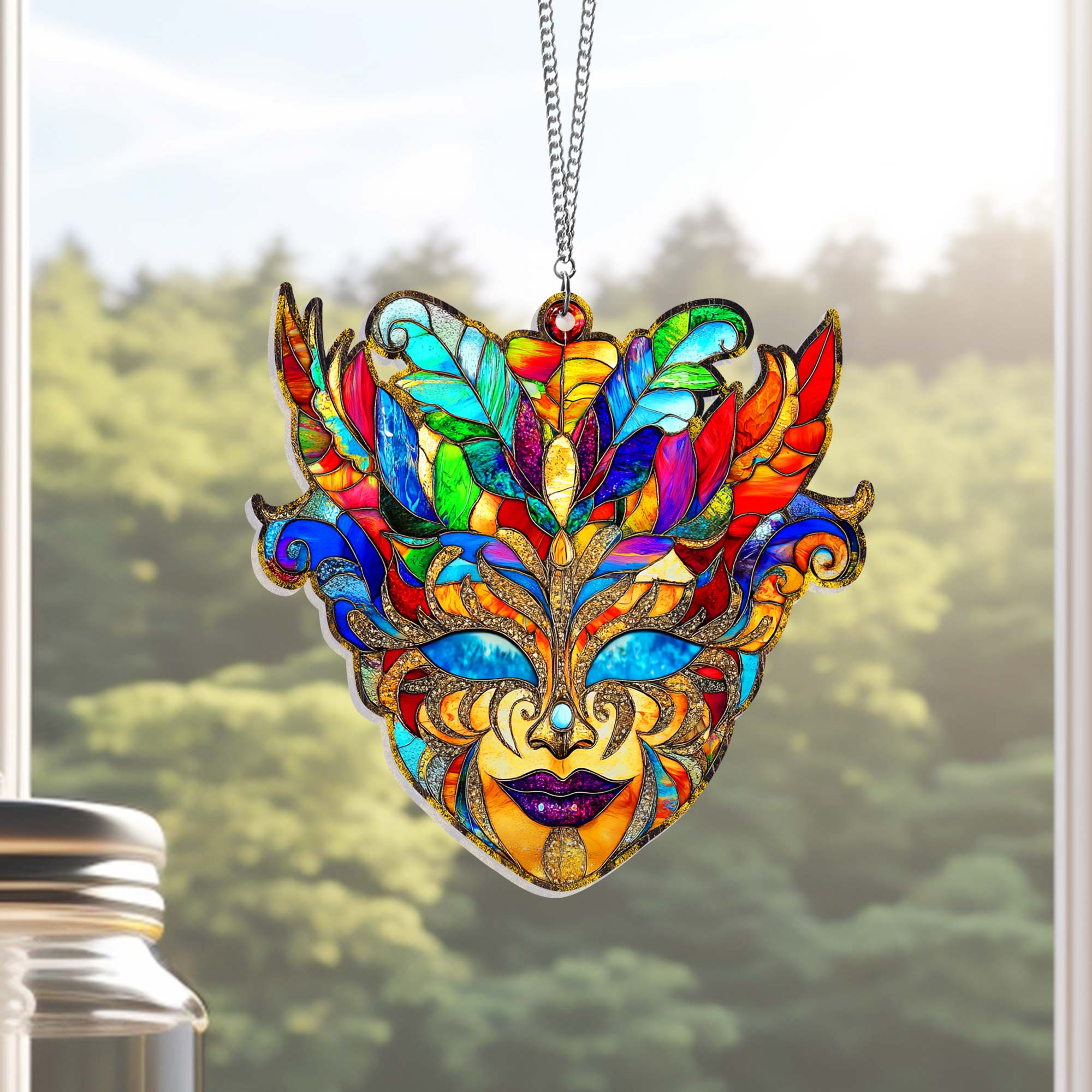 Mardi Gras Acrylic Suncatcher Hanging, come to new Carnival Season