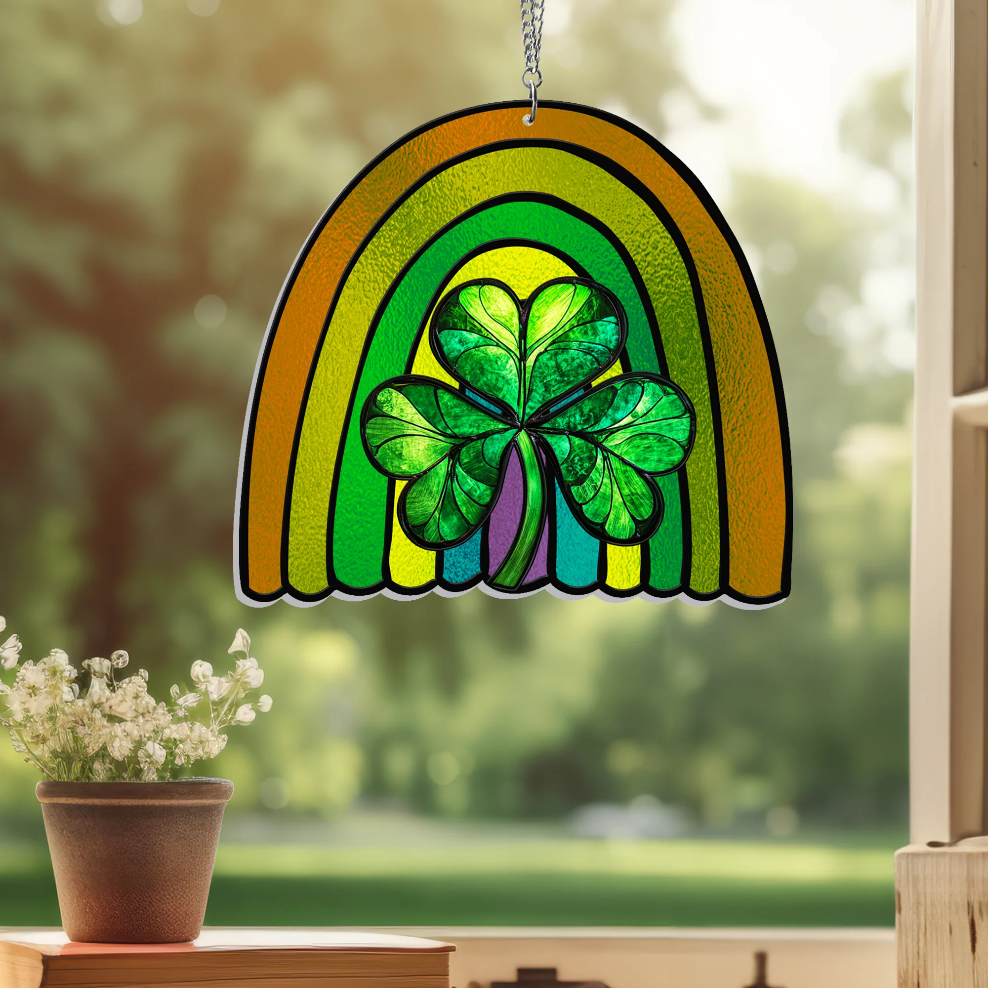 Irish Rainbow Shamrock Saint Patricks Day Acrylic Suncatcher Hanging