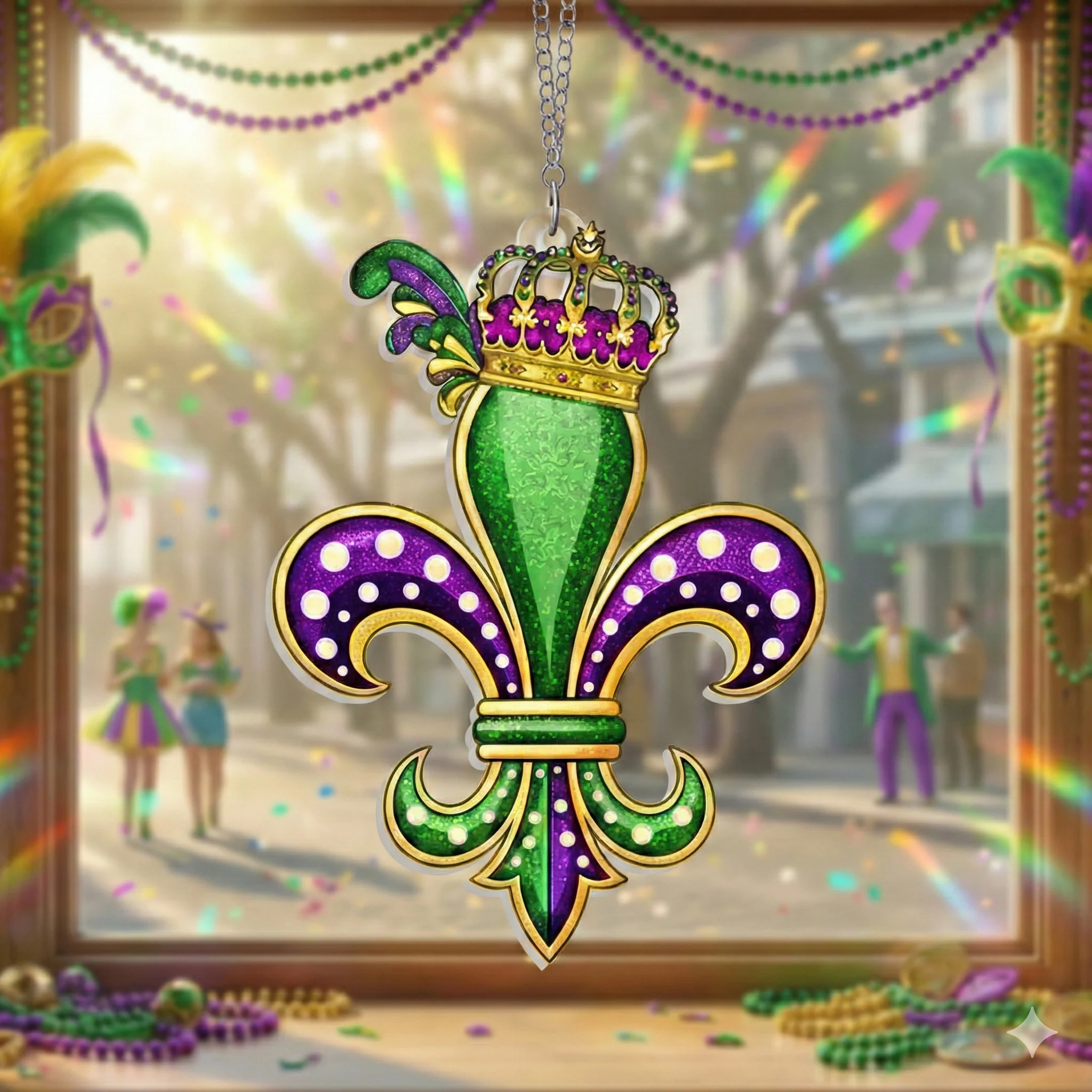 Mardi Gras Fleur-de-Lis Suncatcher, Louisiana Window Hanging Decor