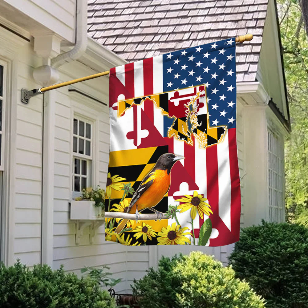Maryland Black-eyed Susan Flower and Baltimore Oriole Bird American Flag