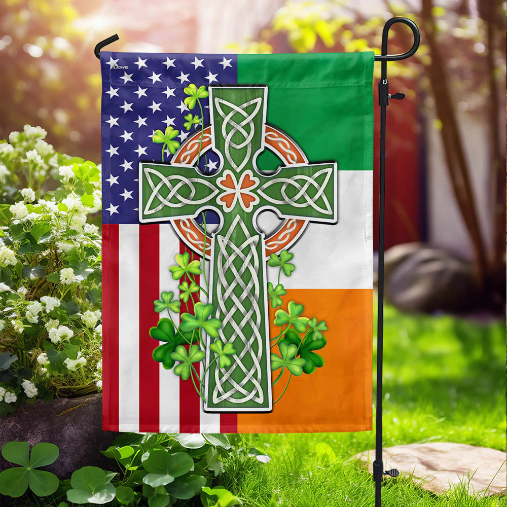 Bimipi  Irish Celtic Knot Cross Irish and American Flag