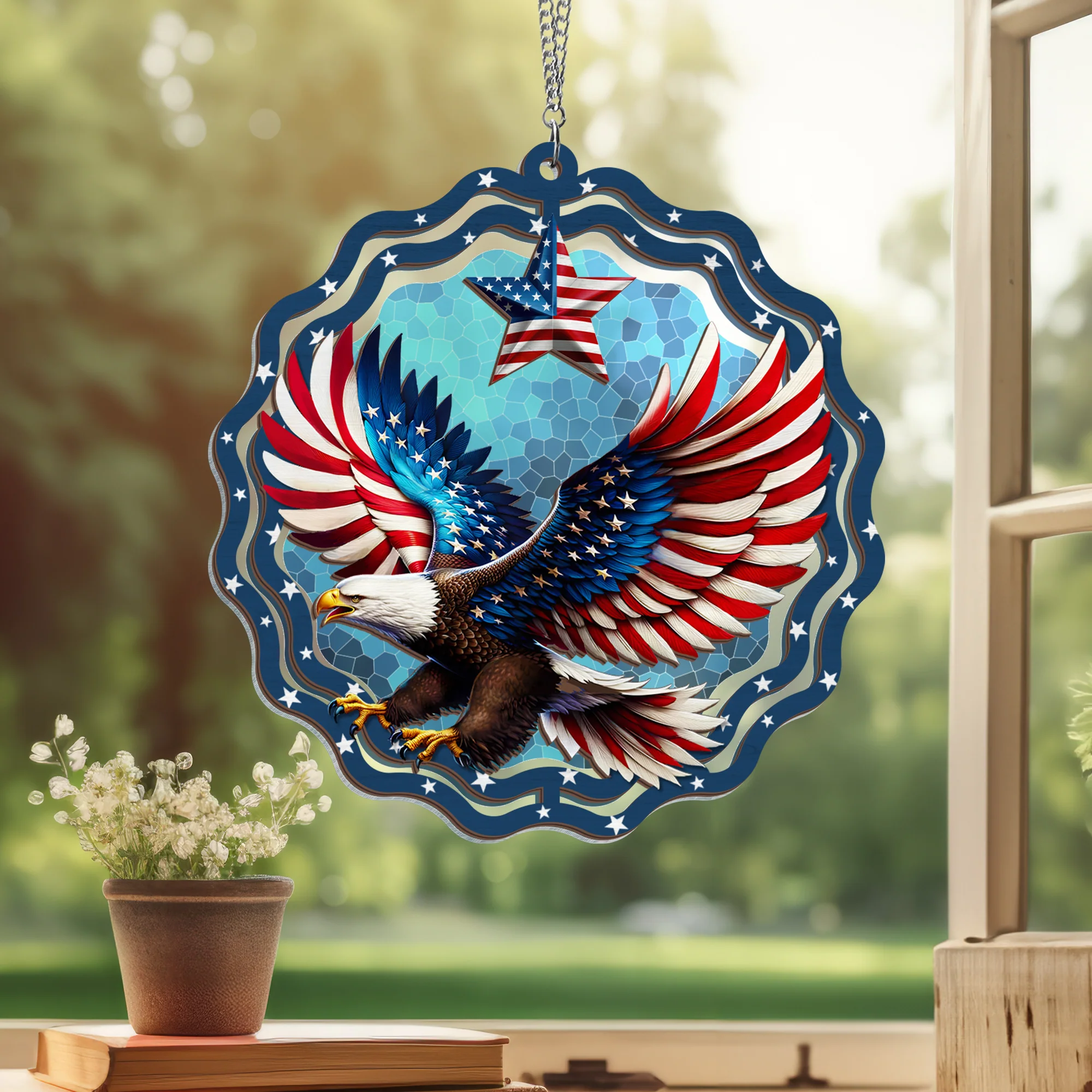 Patriotic Eagle Suncatcher - 2-Layered Hanging Acrylic Ornament - Perfect Gift for Veterans & American Pride