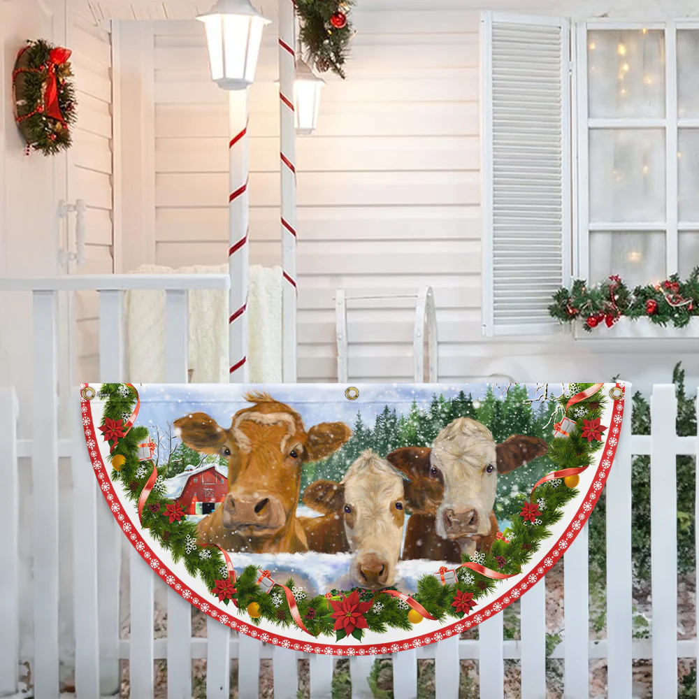 Cow Cattle Christmas Farm Non-Pleated Fan Flag