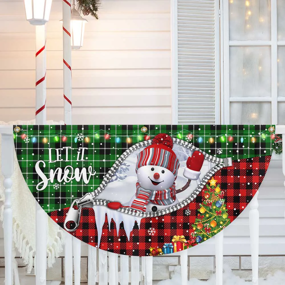 Snowman Let It Snow Merry Christmas Non-Pleated Fan Flag