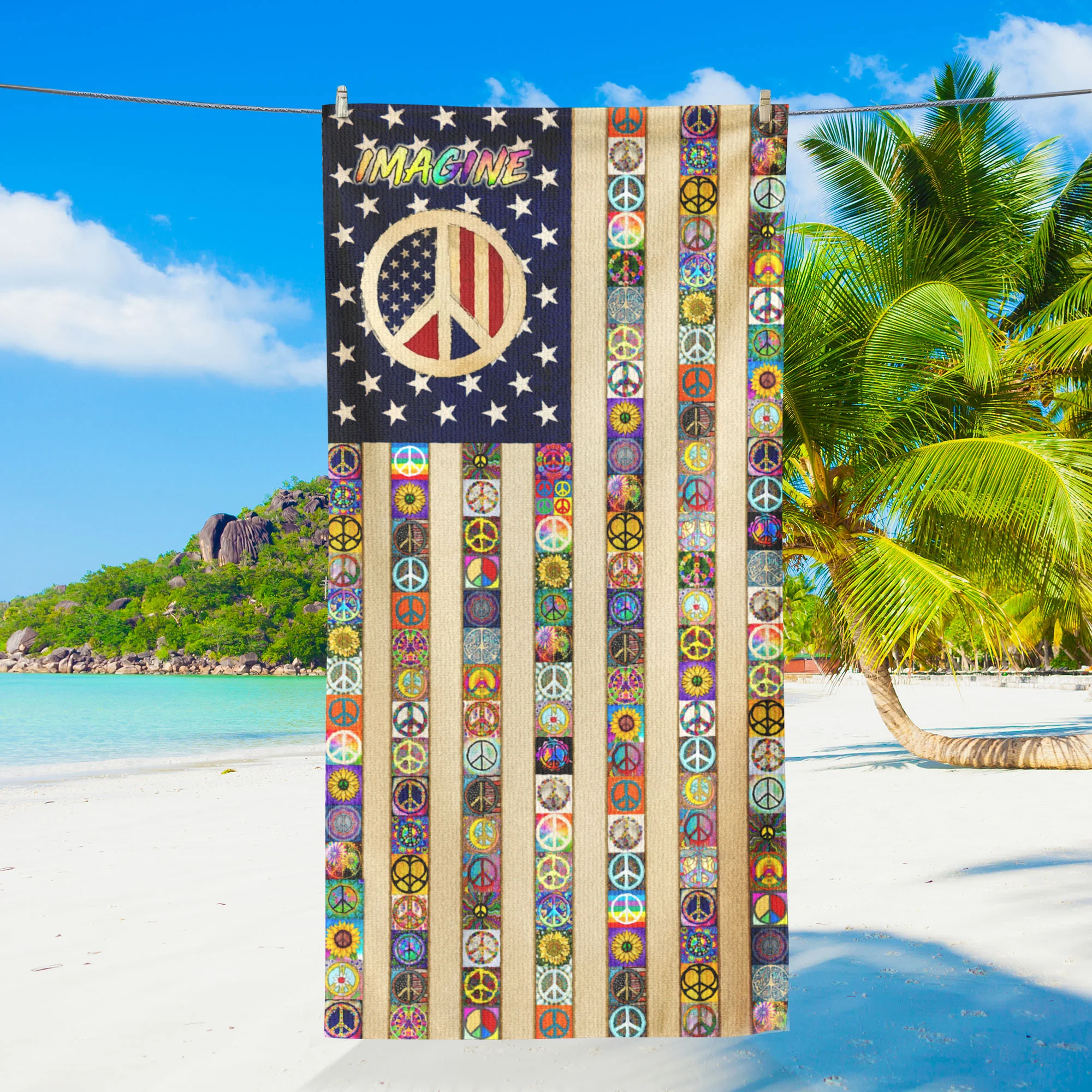 Peace Sign Hippie Beach Towel