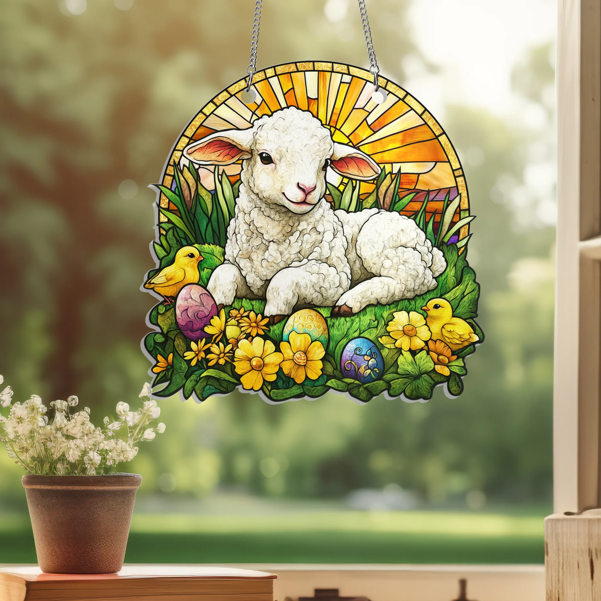 Easter Lamb & Chicks Suncatcher Acrylic Hanging Sign