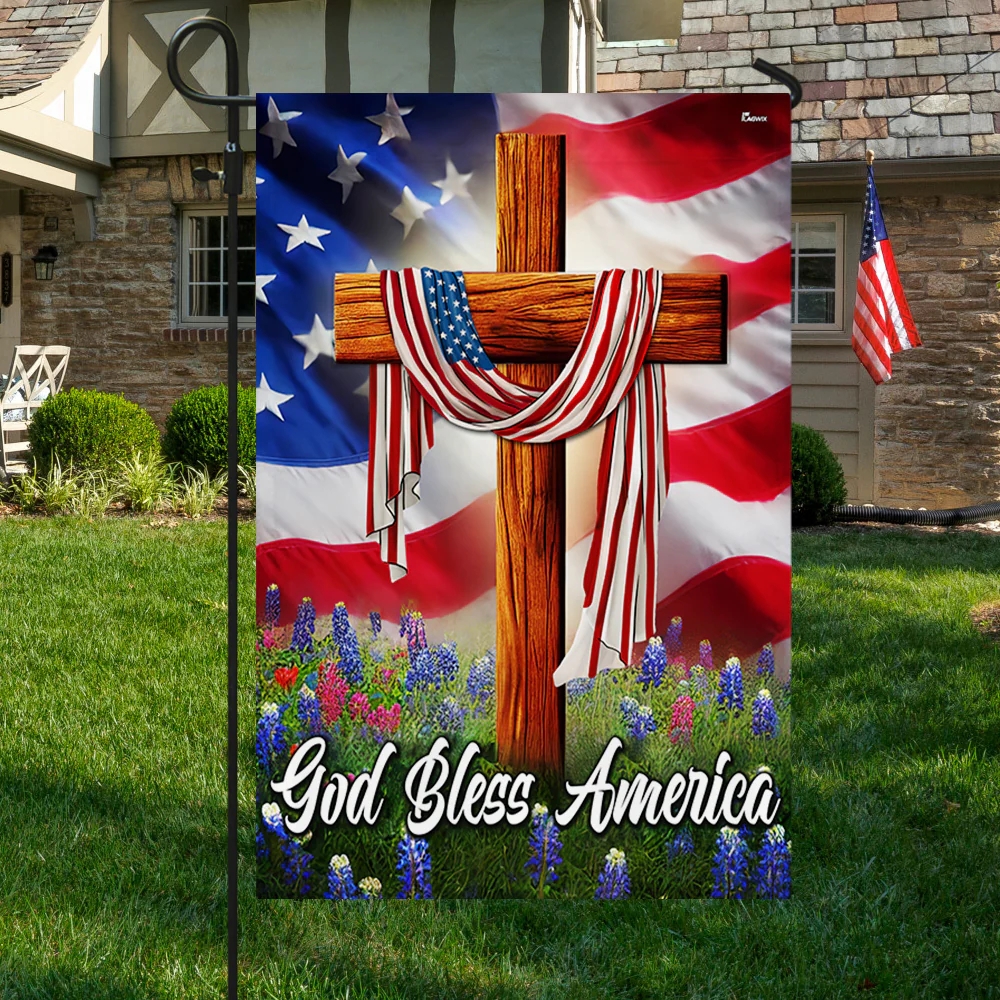 Jesus Christian Cross American Flag God Bless America Flag